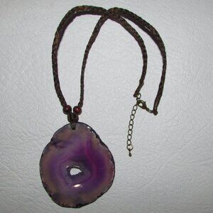 Large Purple Agate Slice Boho Necklace